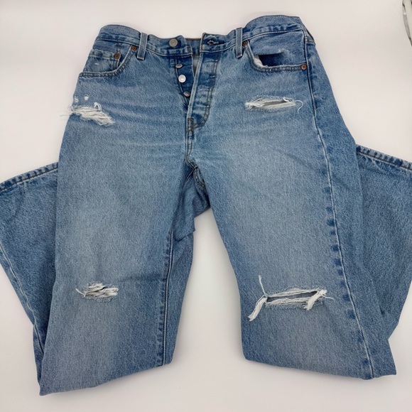 Denim - Levi’s 501 Original Fit Distressed Button Fly Jeans Light Wash W29 L30